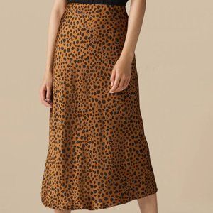 The Reversible Satin Midi Skirt in Gold/Cheetah